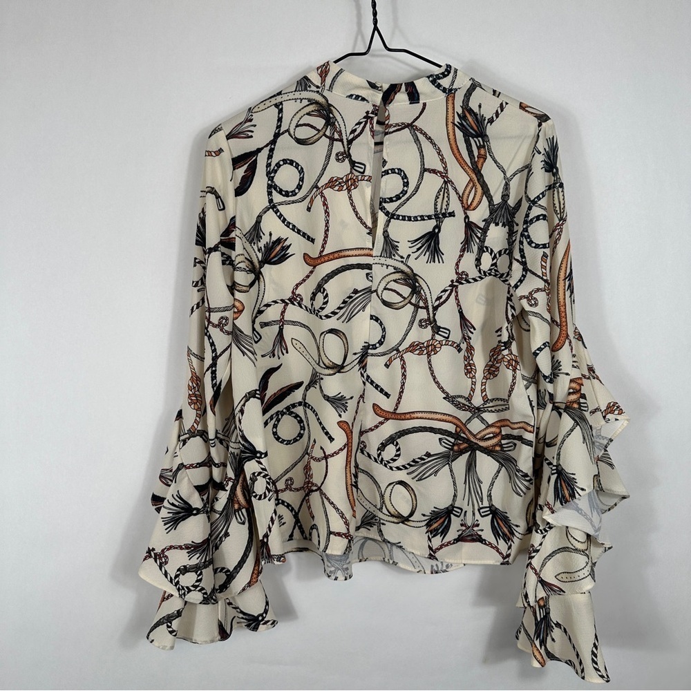 Women's Cream Ruffle Equestrian Rope Belt Blouse Top | Size Small - Picture 13 of 13